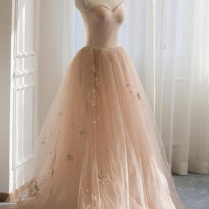 Prom Dresses,champagne Lace Sweetheart Tulle..