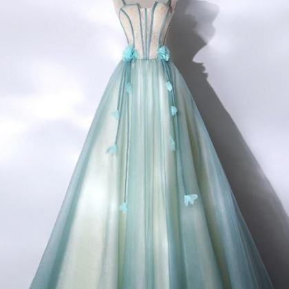 Prom Dresses,mint Green And Champagne Long Tulle..