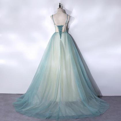 Prom Dresses,mint Green And Champagne Long Tulle..