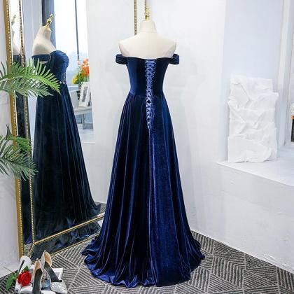 Prom Dresses,party Event Long Dresses,blue Velvet..