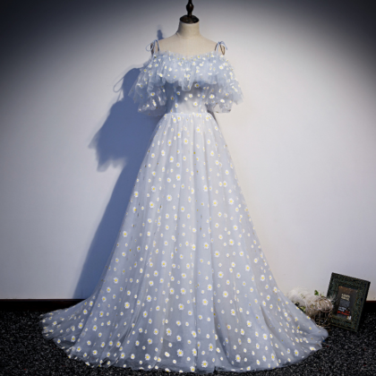 Prom Dresses,fairy Flower Flower Blue Long Dress,..