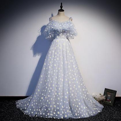 Prom Dresses,fairy Flower Flower Blue Long Dress,..