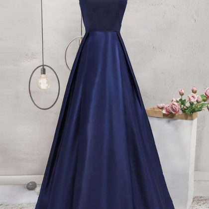Prom Dresses,prom Blue Satin Long Prom Dress,..