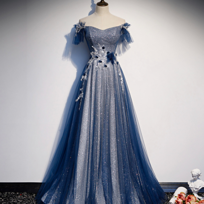 Prom Dresses,bright Sparkling Blue Strapless..
