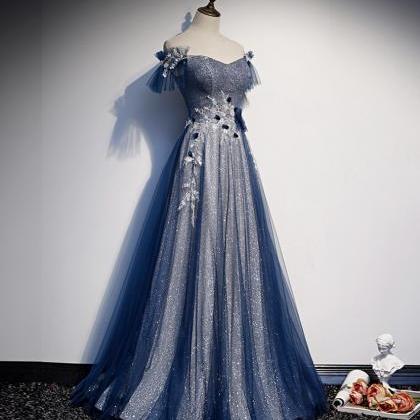 Prom Dresses,bright Sparkling Blue Strapless..