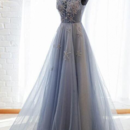 Prom Dresses,blue Tulle Long Dress, Ladies Formal..