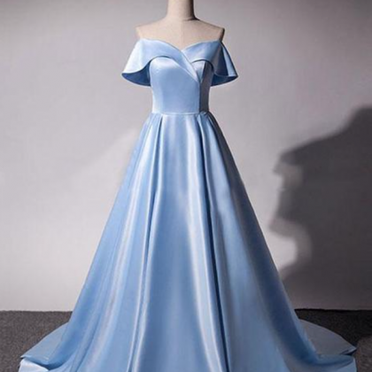 Prom Dresses,blue V-neck Satin Long Prom Dress,..