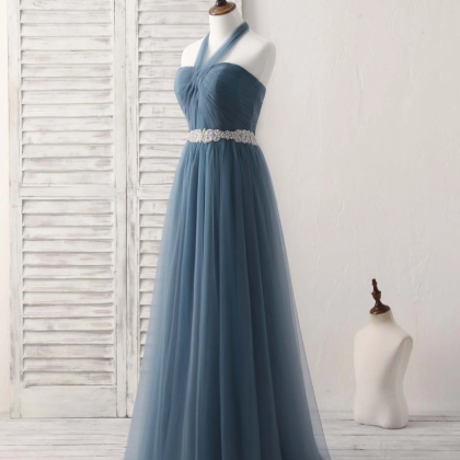 Prom Dresses,a-line Gray Blue Tulle Long..