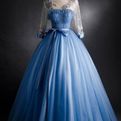 Prom Dresses,noble And Famous Blue Tulle Dinner..