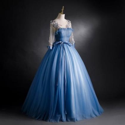 Prom Dresses,noble And Famous Blue Tulle Dinner..