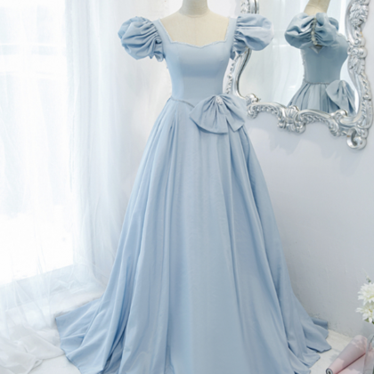 Prom Dresses,haute Couture Ball Blue Satin Long..
