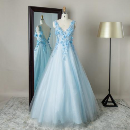 Prom Dresses,long Party Dress With Lace Applique..