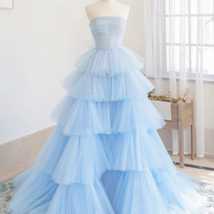 Prom Dresses,temperament Lady Light Blue Cake..