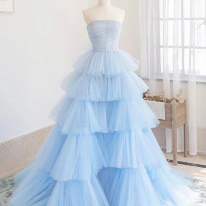 Prom Dresses,temperament Lady Light Blue Cake..