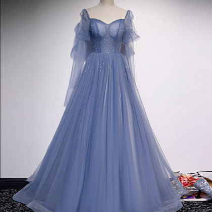 Prom Dresses,blue Tulle Sweetheart Long Prom..