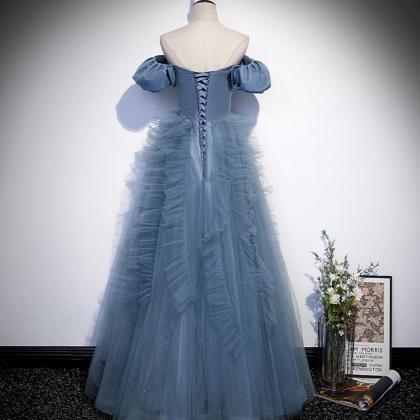 Prom Dresses,blue Satin Tulle Long Prom Dress Full..