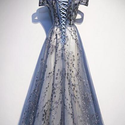 Prom Dresses,stunning Blue Tulle Off Shoulder A..