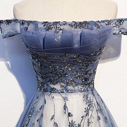 Prom Dresses,stunning Blue Tulle Off Shoulder A..