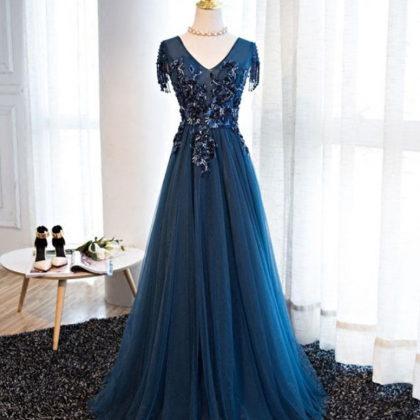 Prom Dresses,classical Elegant Navy Blue Tulle..