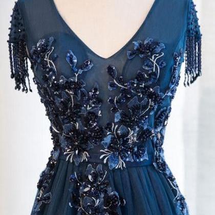Prom Dresses,classical Elegant Navy Blue Tulle..