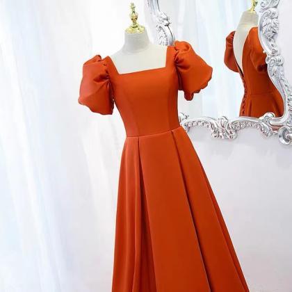 Prom Dresses,elegant And Dignified Orange Satin..