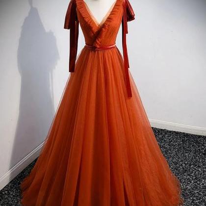 Prom Dresses,vibrant Orange V-neck Full-length..