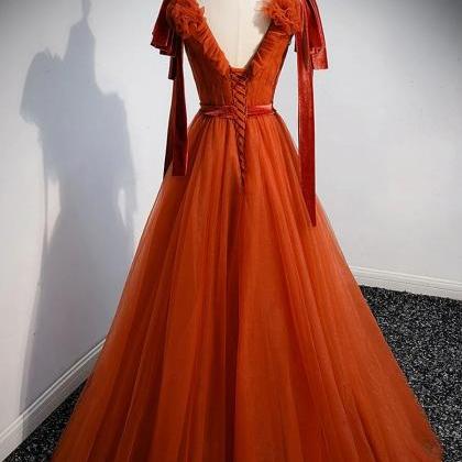 Prom Dresses,vibrant Orange V-neck Full-length..