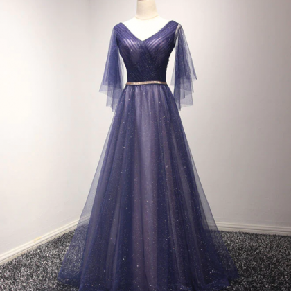 Prom Dresses,starlight Dotted Tulle Purple Long..