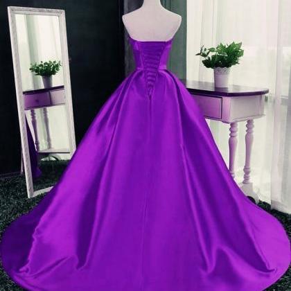 Prom Dresses,glam Purple Floor Length Satin Long..