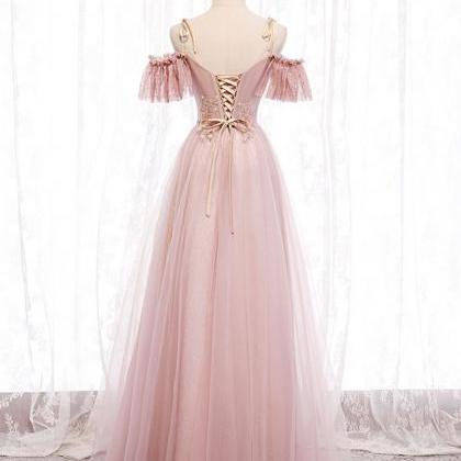Prom Dresses,sweet Girls Pink V-neck Tulle Lace..