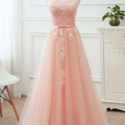 Prom Dresses,soft A-line Fit Pink Tulle Long Dress..