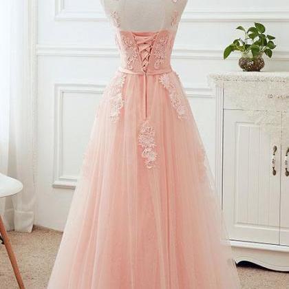 Prom Dresses,soft A-line Fit Pink Tulle Long Dress..