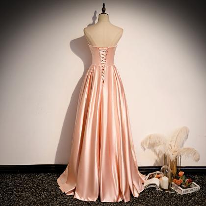 Prom Dresses,beautiful And Generous Pink Satin..