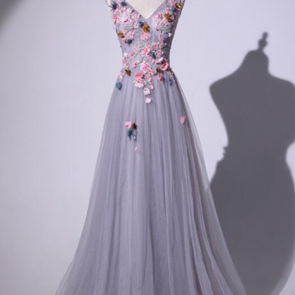 Prom Dresses,sweet Princess Sleeveless Gray Tulle..