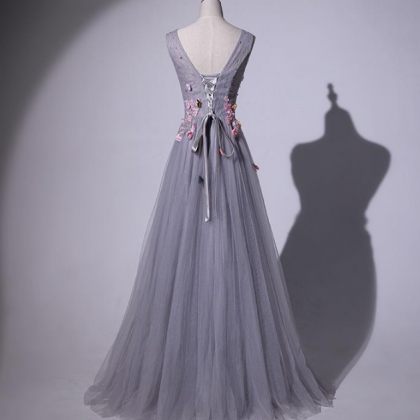Prom Dresses,sweet Princess Sleeveless Gray Tulle..
