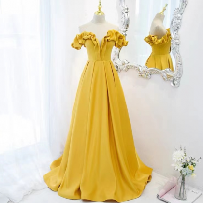 Prom Dresses,yellow Long Strapless Fashion..