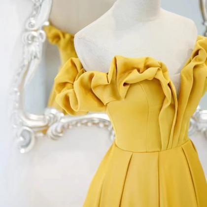 Prom Dresses,yellow Long Strapless Fashion..