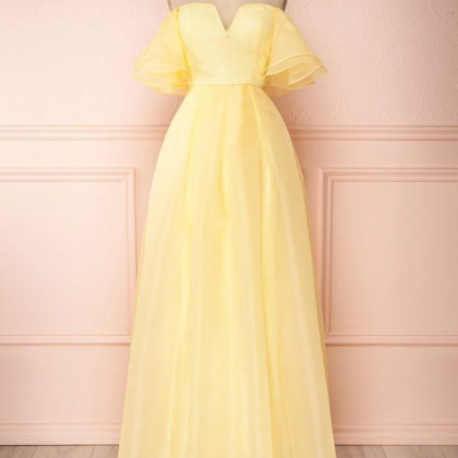 Prom Dresses,bright Yellow Tulle Strapless Gown..