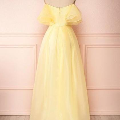 Prom Dresses,bright Yellow Tulle Strapless Gown..