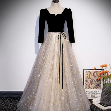 Prom Dresses,noble Temperament Black Velvet Tulle..