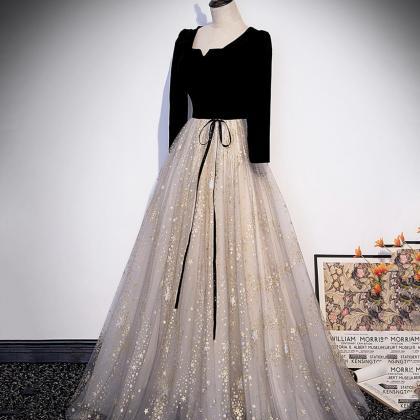 Prom Dresses,noble Temperament Black Velvet Tulle..
