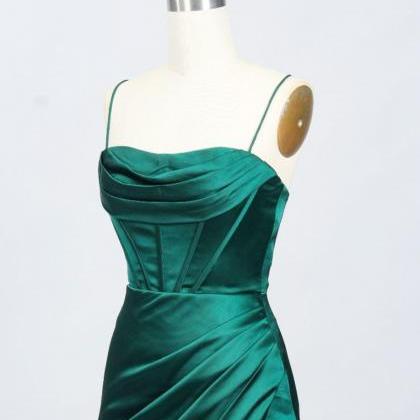 Prom Dresses,green Satin Strap Lace Long Evening..