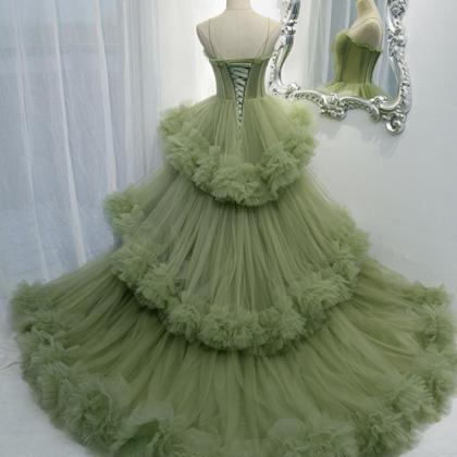 Prom Dresses,green Tulle Long A-line Dance Dress..