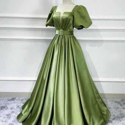 Prom Dresses,graceful And Gorgeous Green Satin..