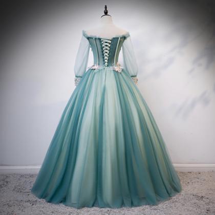Prom Dresses,exquisite Court Style Green Applique..