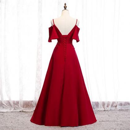 Prom Dresses,red Satin Strapless Dinner Dresses..