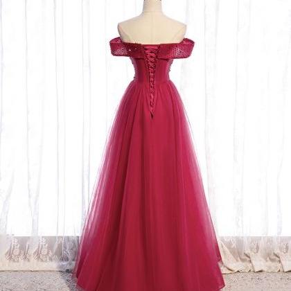 Prom Dresses,red Beading Tulle Beads Long Prom..