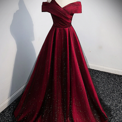 Prom Dresses,beautiful Crimson Satin Shimmering..