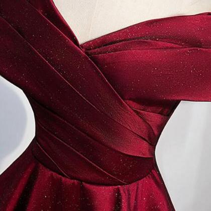 Prom Dresses,beautiful Crimson Satin Shimmering..
