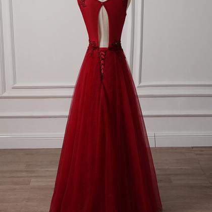 Prom Dresses,dark Red Elegant A-line Tulle Beaded..